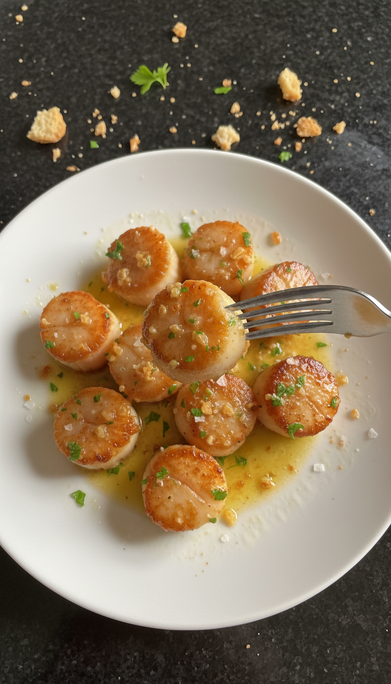 Knoblauchbutter Gebratene Jakobsmuscheln​