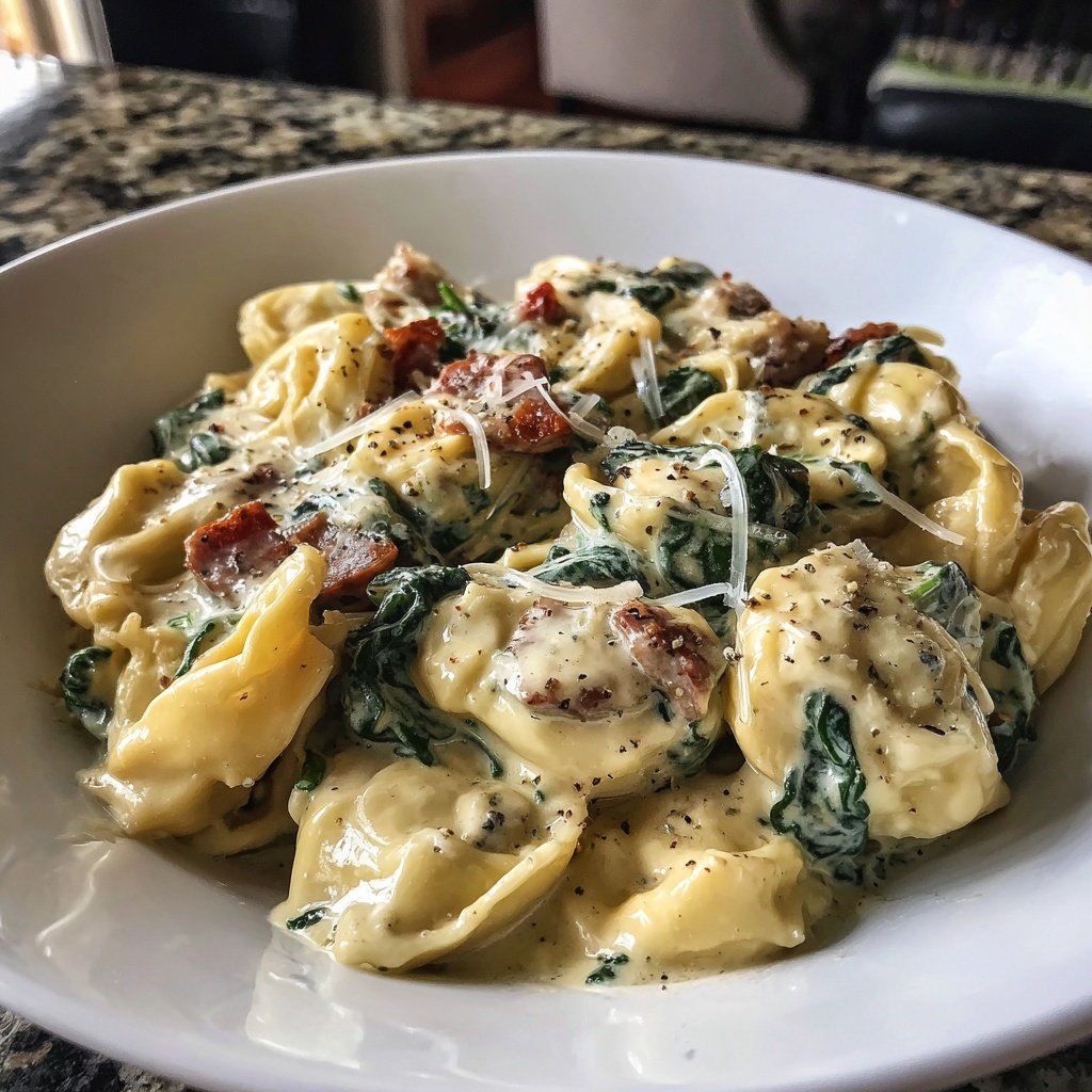 Tortellini Alfredo mit Spinat Wurst