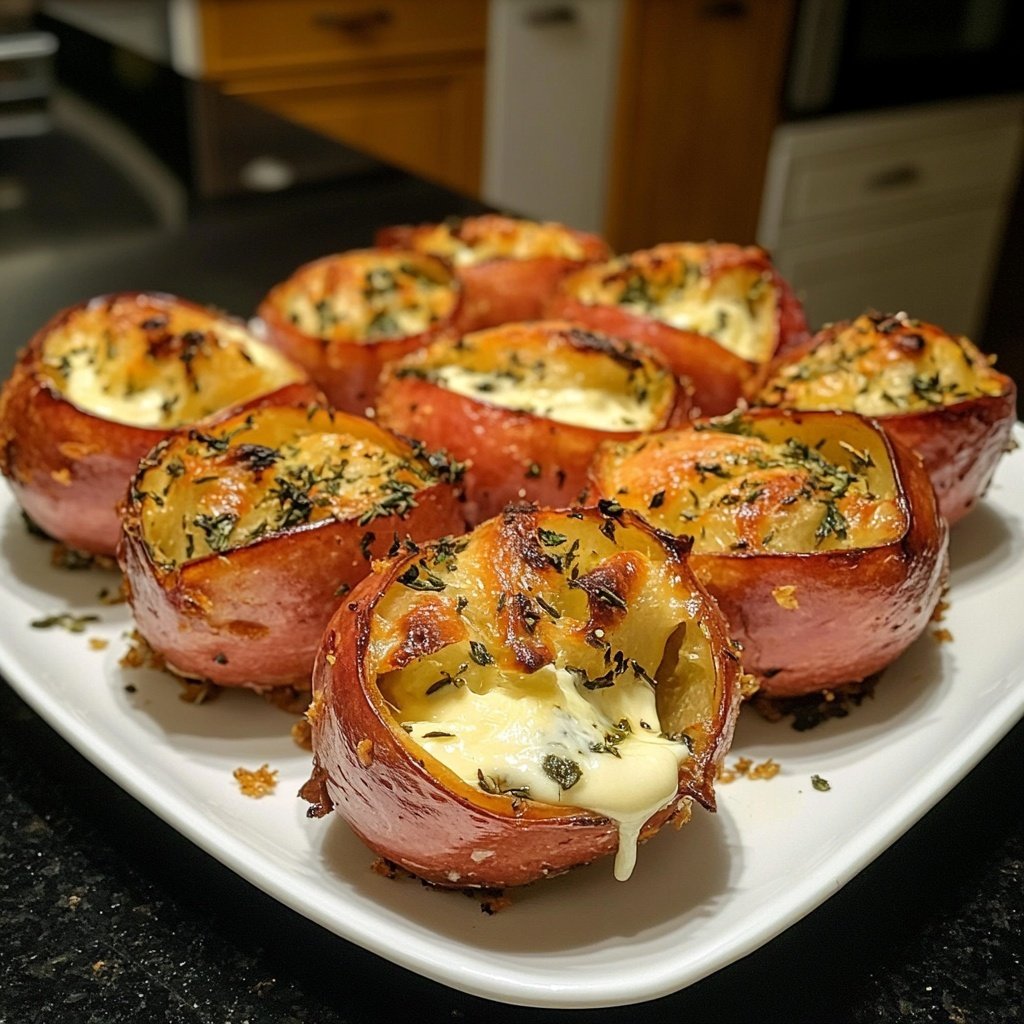 Knusprig gefüllte rote Zwiebeln