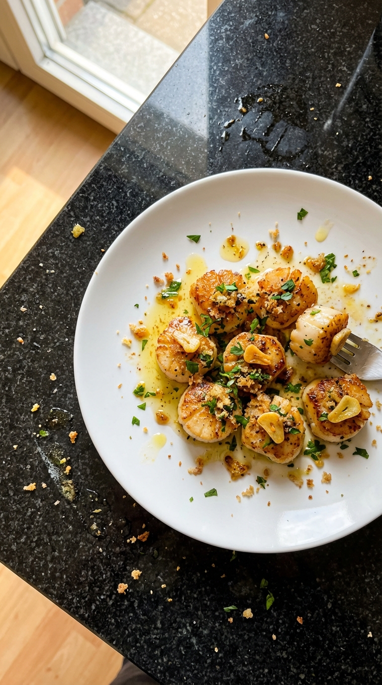 Pfannen Jakobsmuscheln mit Knoblauch​