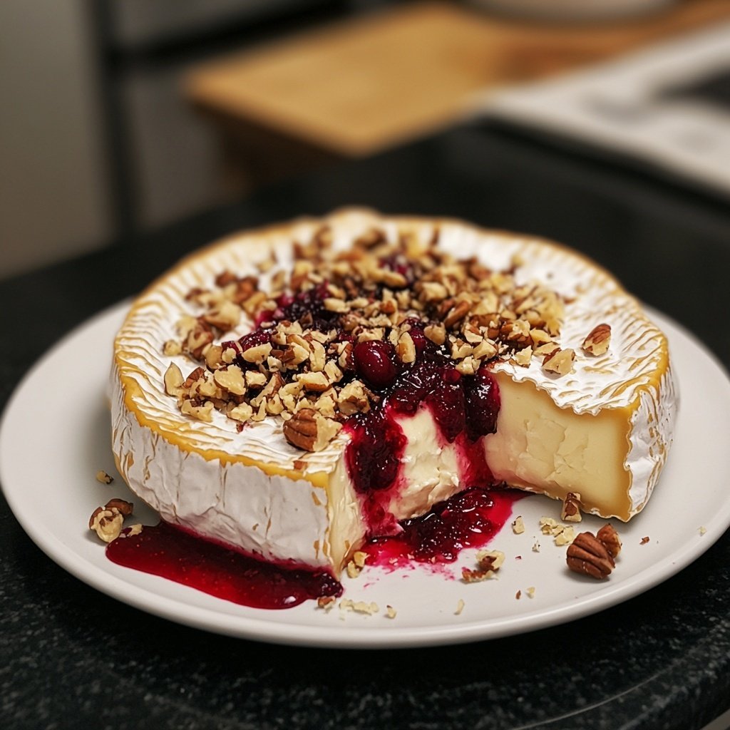 Gebackener Camembert mit Preiselbeeren und Nüssen