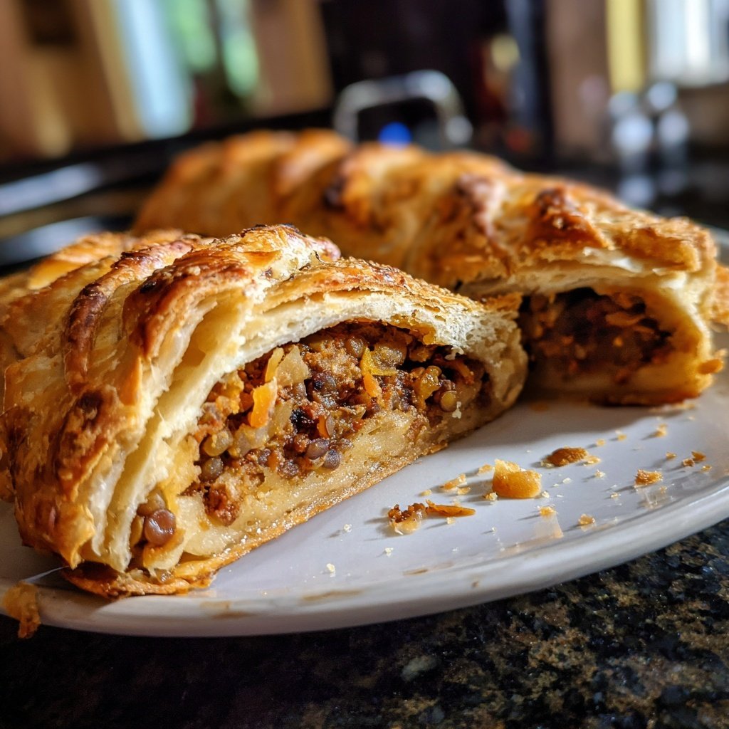 Veganes Hacksteak Wellington mit Linsen