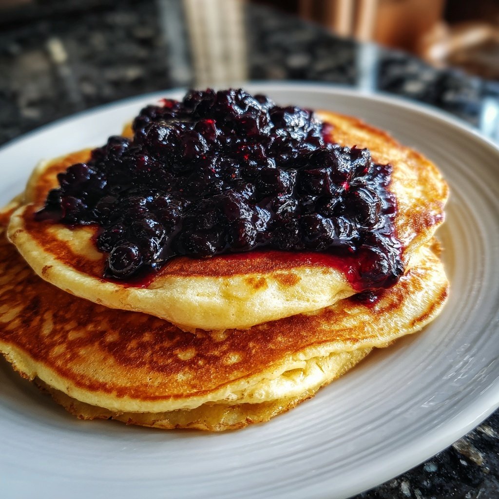 Protein Pfannkuchen mit Heidelbeere Kompott