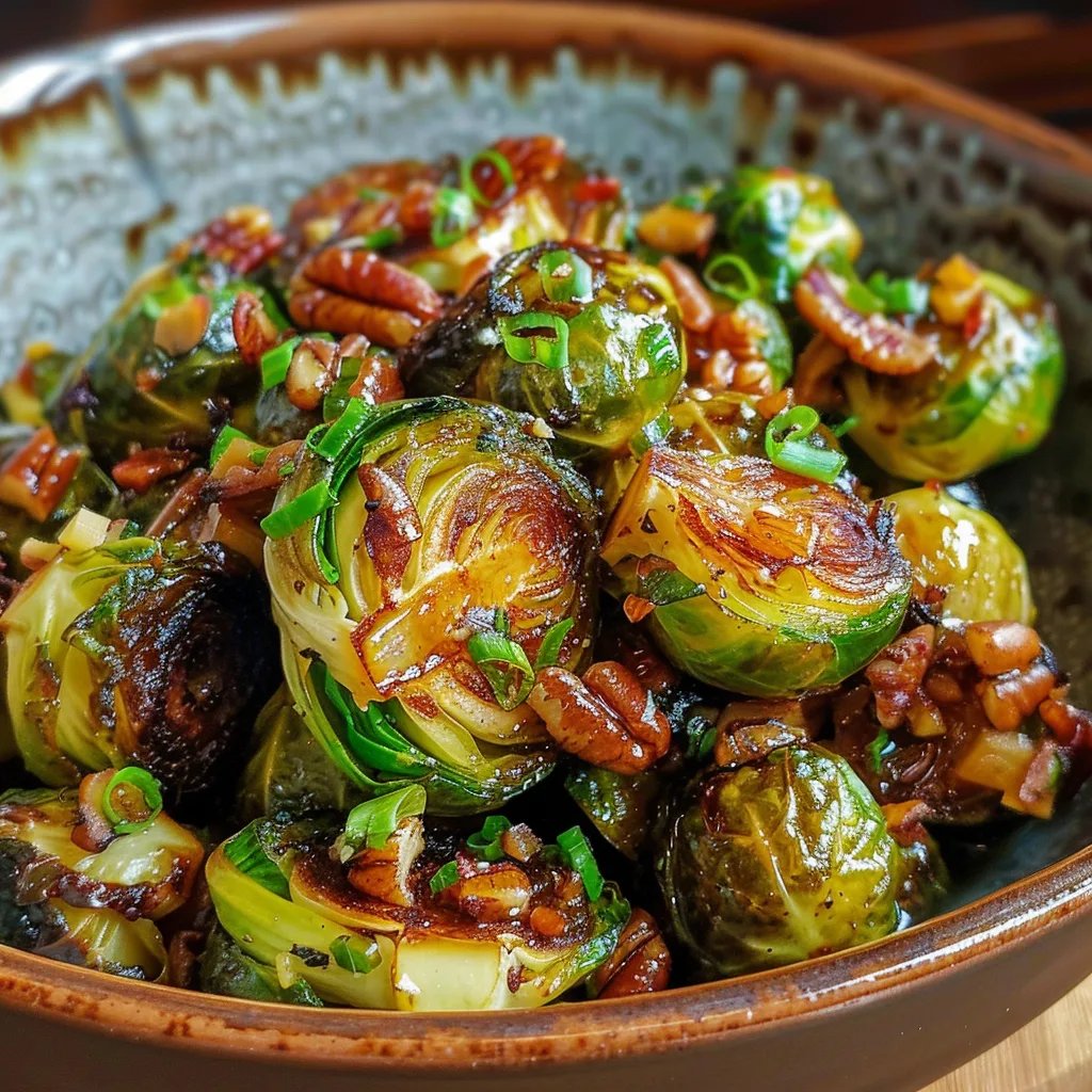 Ahornsirup-Rosenkohl mit Pekannüssen